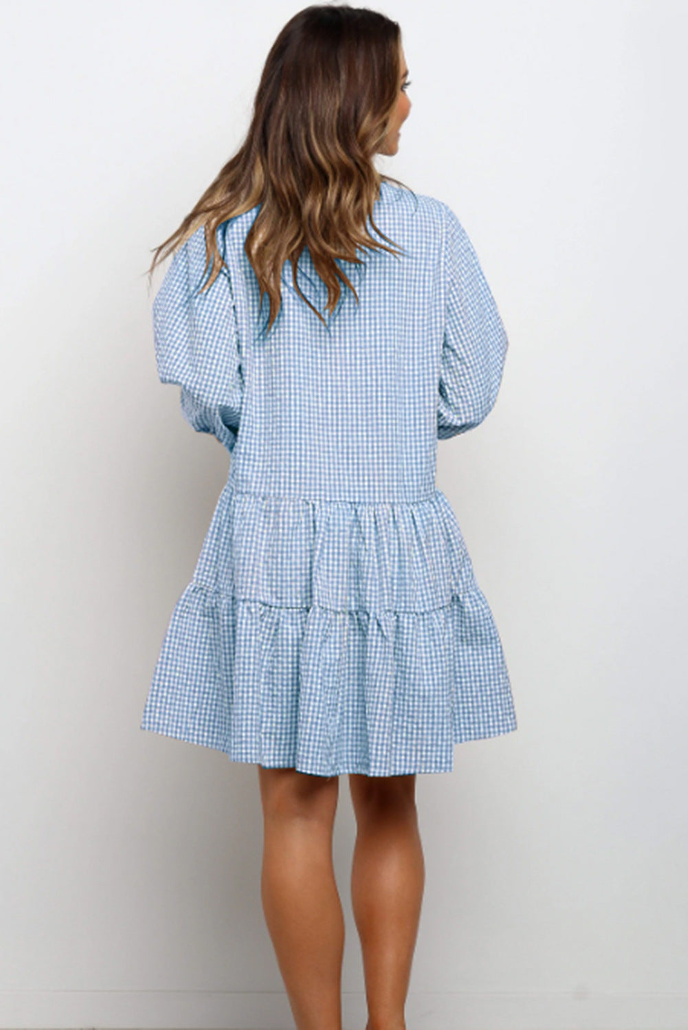 Damen Kleid – Kariert, 3/4 Ärmel