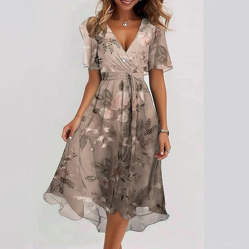 Elegantes Damen Kleid – Chiffon, Print, Kurzarm
