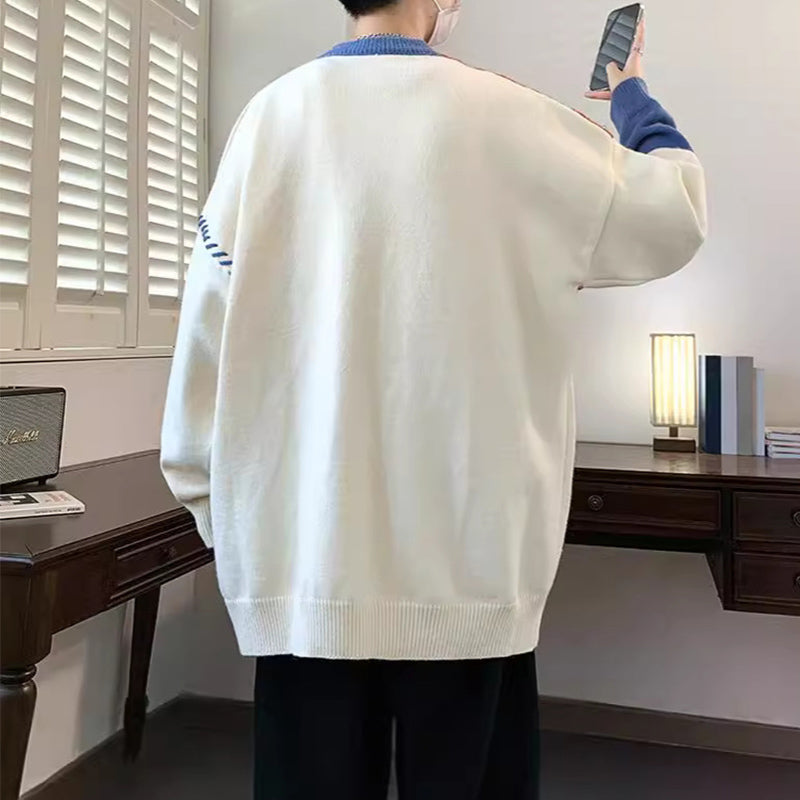 Patchwork-Pullover für Herren, Colorblock-Pullover, Zopfstrickpullover