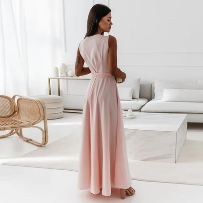 Damen Abendkleid – V-Ausschnitt, ärmellos, Gürtel