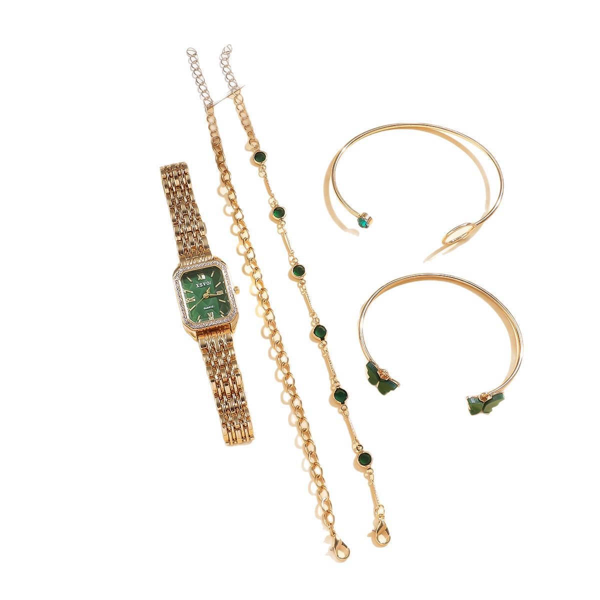 Damen Uhr Set – Quadratische Edelstahl-Uhr, 5er Set