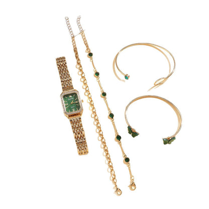 Damen Uhr Set – Quadratische Edelstahl-Uhr, 5er Set