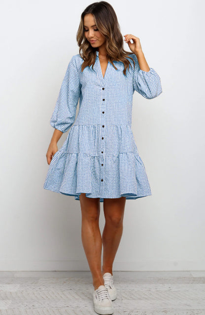 Damen Kleid – Kariert, 3/4 Ärmel