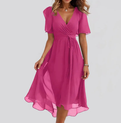 Elegantes Damen Kleid – Chiffon, Print, Kurzarm