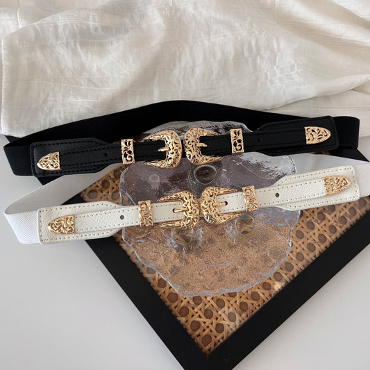 Black Elastic Slim Waist Belt Women's Versatile Stretch Waist Cincher