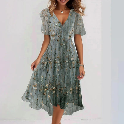 Elegantes Damen Kleid – Chiffon, Print, Kurzarm