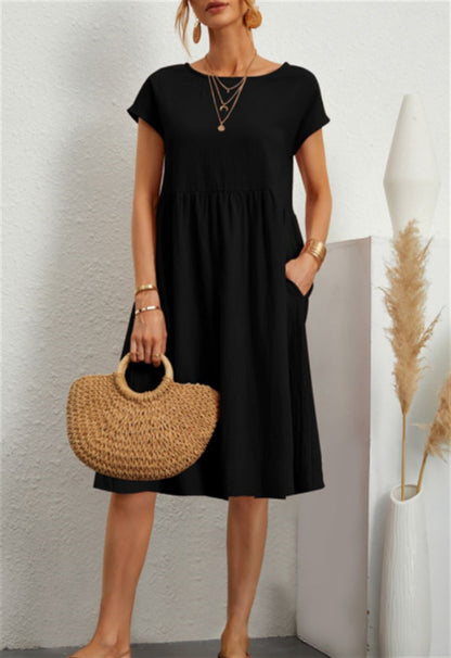 Damen Sommer Kleid – Kurzarm mit Taschen