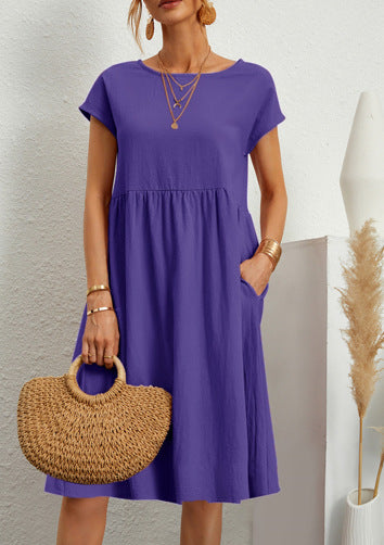 Damen Sommer Kleid – Kurzarm mit Taschen