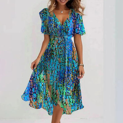 Elegantes Damen Kleid – Chiffon, Print, Kurzarm