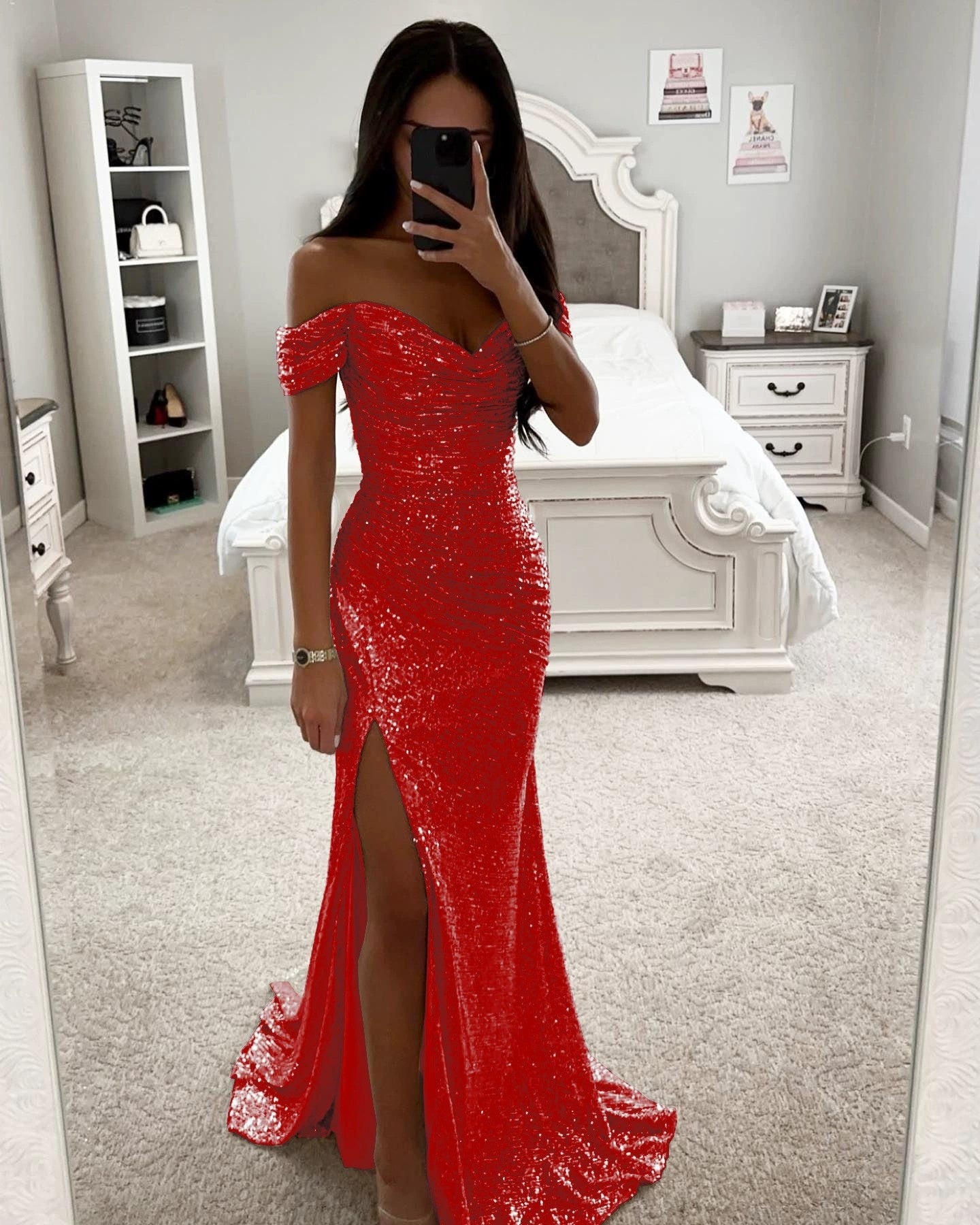 Elegantes Abendkleid -schulterfrei mit Pailletten