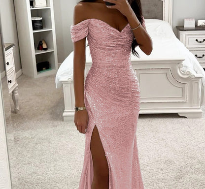 Elegantes Abendkleid -schulterfrei mit Pailletten