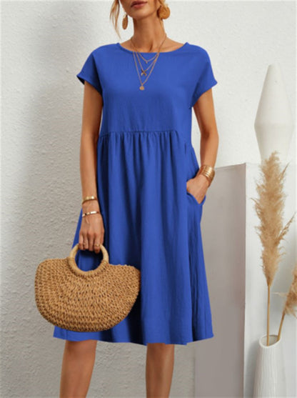 Damen Sommer Kleid – Kurzarm mit Taschen