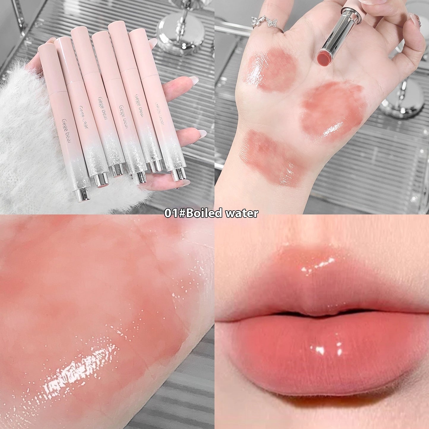 Solid Lip Gloss Water Light Mirror Press Lipstick