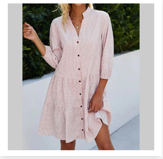 Damen Kleid – Kariert, 3/4 Ärmel