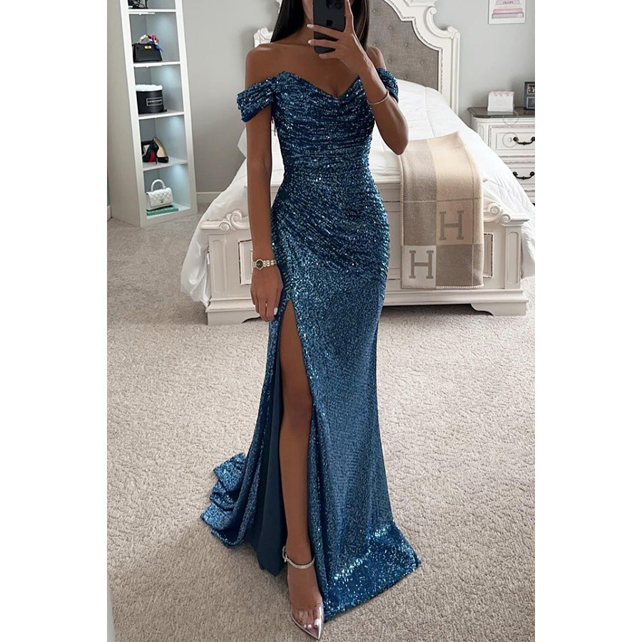Elegantes Abendkleid -schulterfrei mit Pailletten