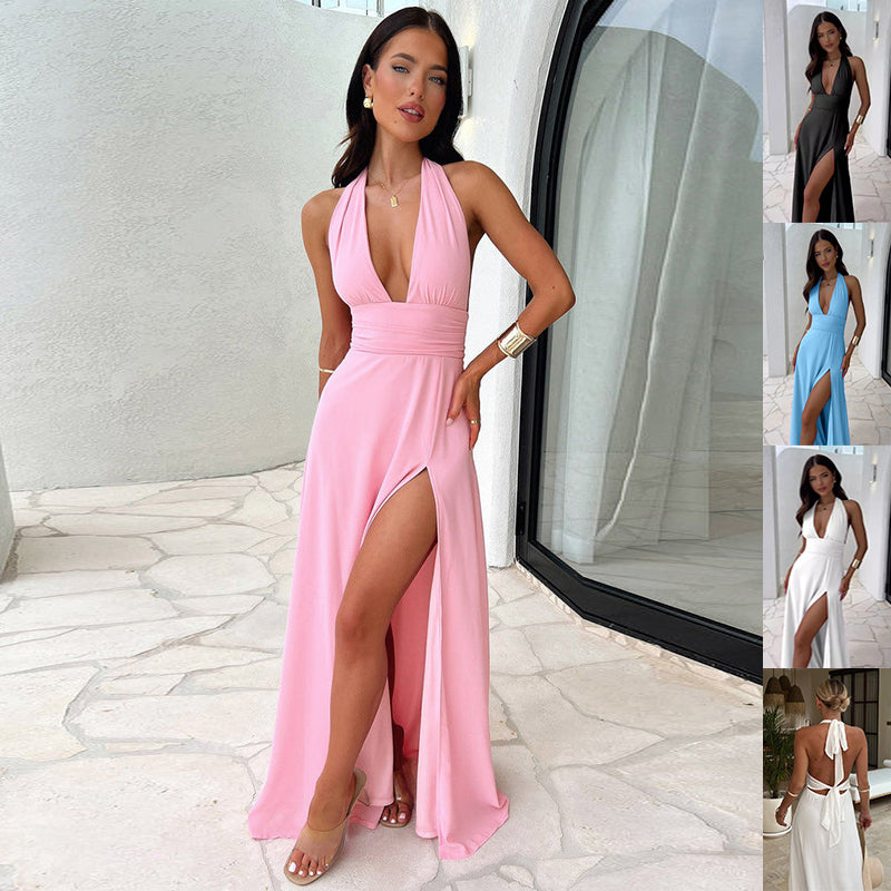 Damen Sommerkleid Rückenfrei mit Schlitz