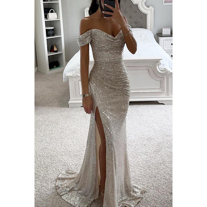 Elegantes Abendkleid -schulterfrei mit Pailletten