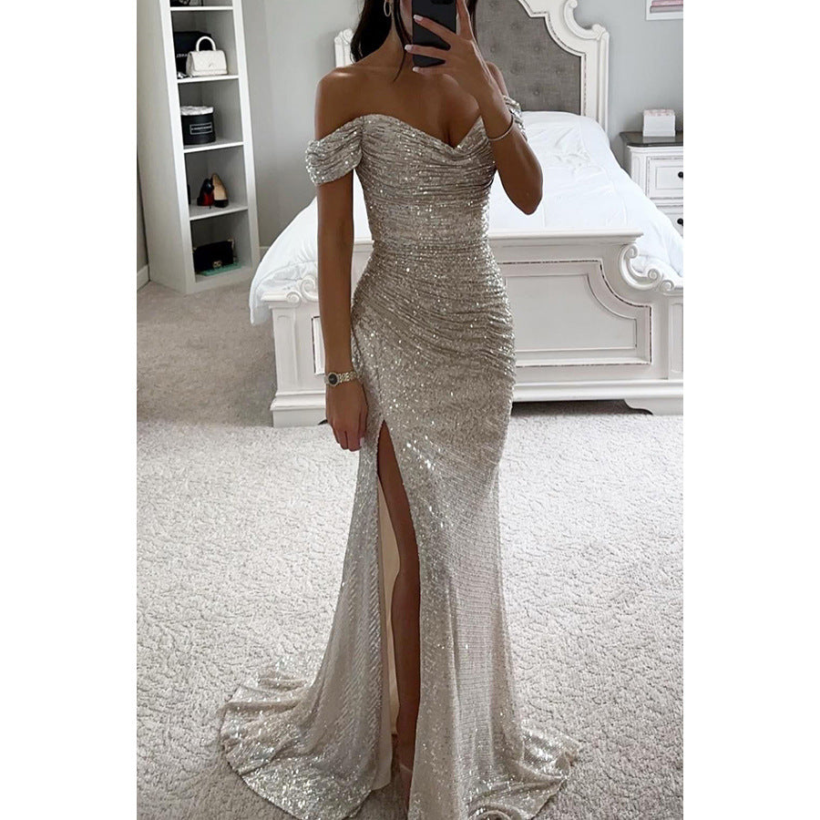 Elegantes Abendkleid -schulterfrei mit Pailletten