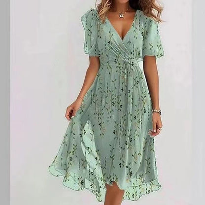 Elegantes Damen Kleid – Chiffon, Print, Kurzarm