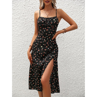 Damen Sommerkleid mit Punkten & Schlitz