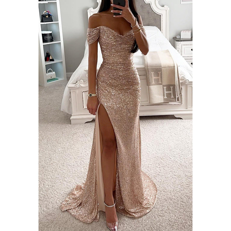 Elegantes Abendkleid -schulterfrei mit Pailletten