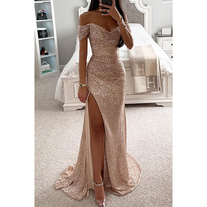Elegantes Abendkleid -schulterfrei mit Pailletten