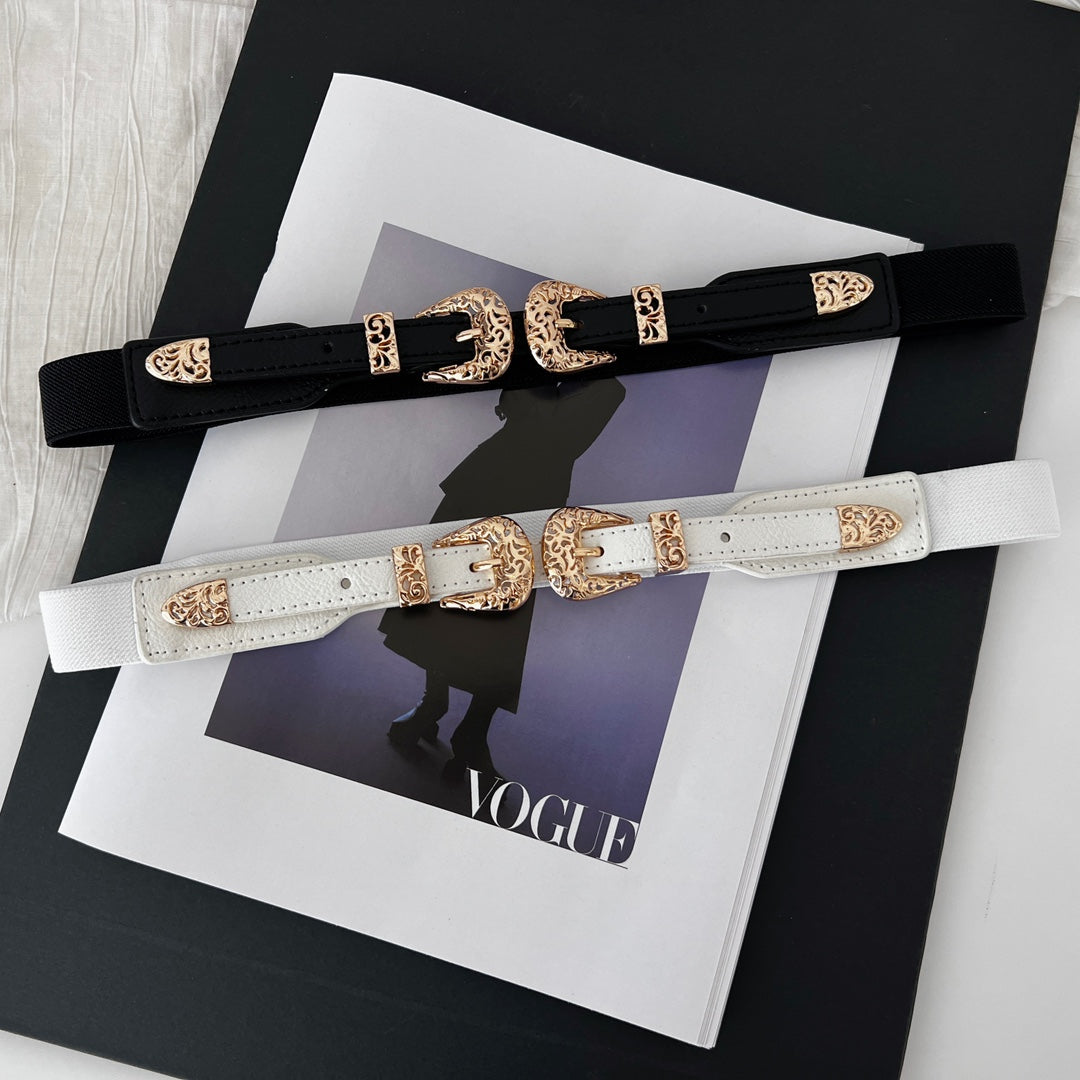 Black Elastic Slim Waist Belt Women's Versatile Stretch Waist Cincher