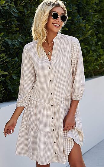 Damen Kleid – Kariert, 3/4 Ärmel