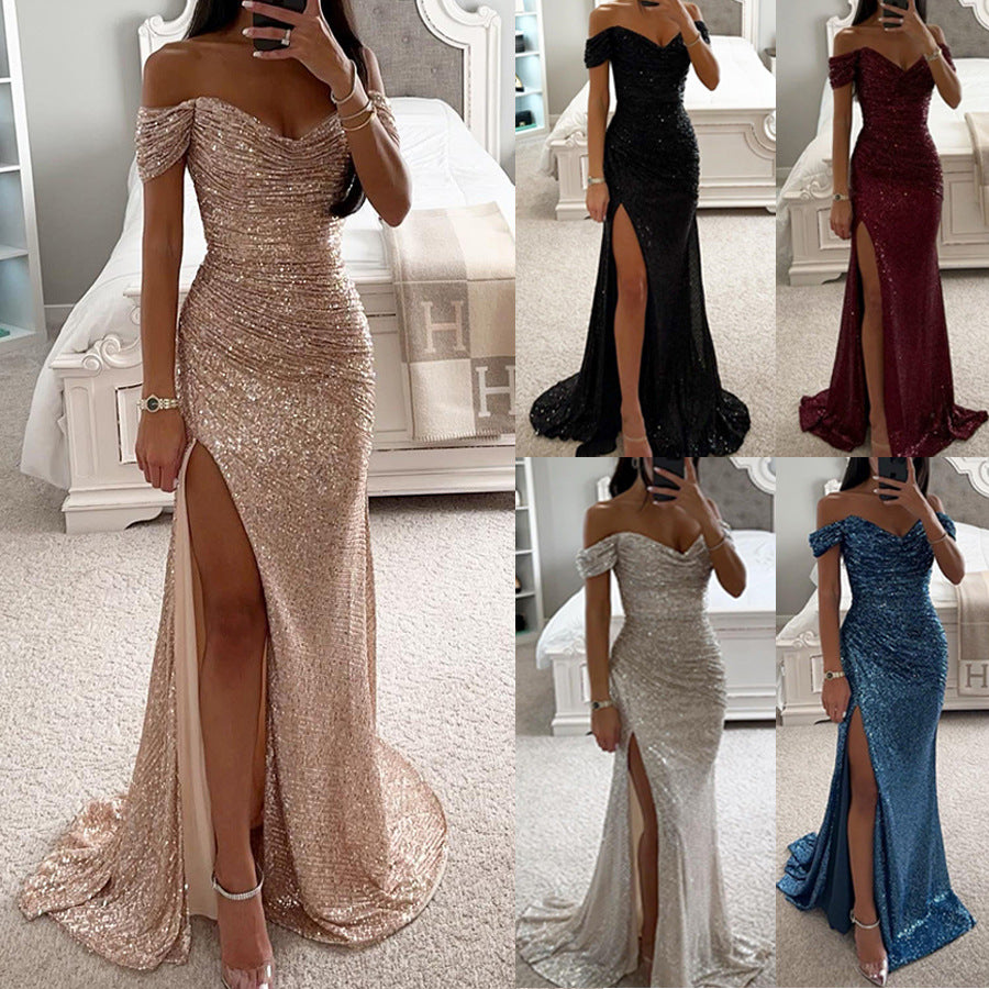 Elegantes Abendkleid -schulterfrei mit Pailletten