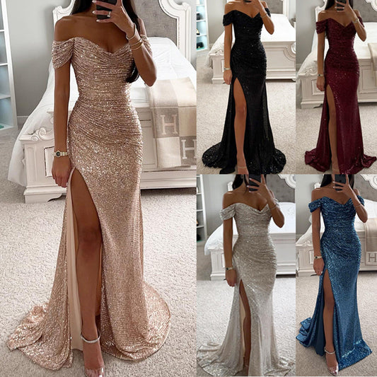 Elegantes Abendkleid -schulterfrei mit Pailletten