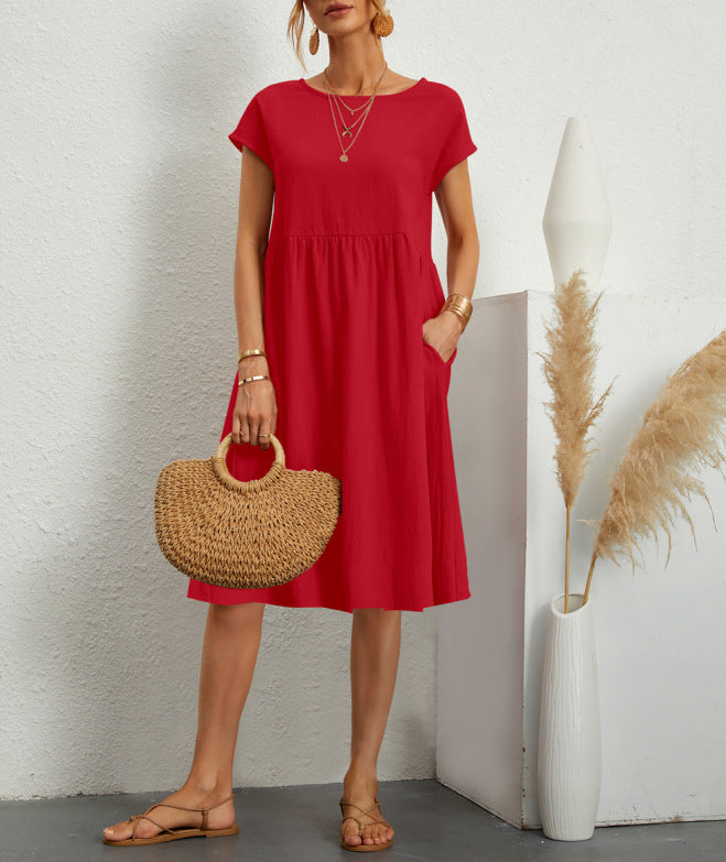 Damen Sommer Kleid – Kurzarm mit Taschen