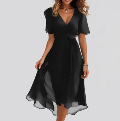 Elegantes Damen Kleid – Chiffon, Print, Kurzarm
