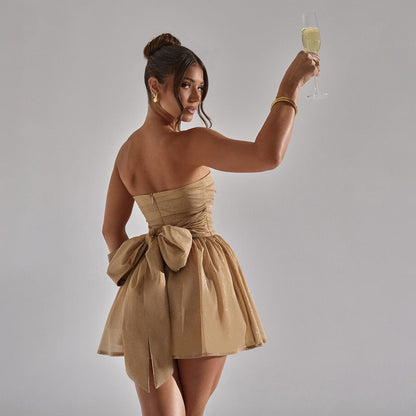 Damen Kleid – trägerlos, Schleife hinten