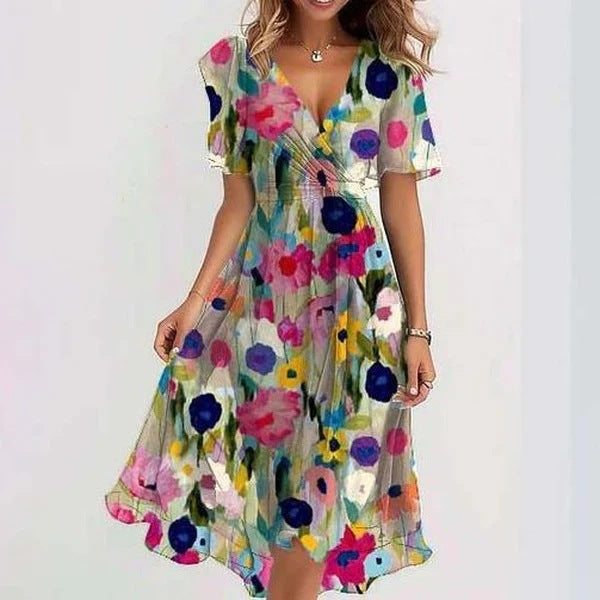 Elegantes Damen Kleid – Chiffon, Print, Kurzarm
