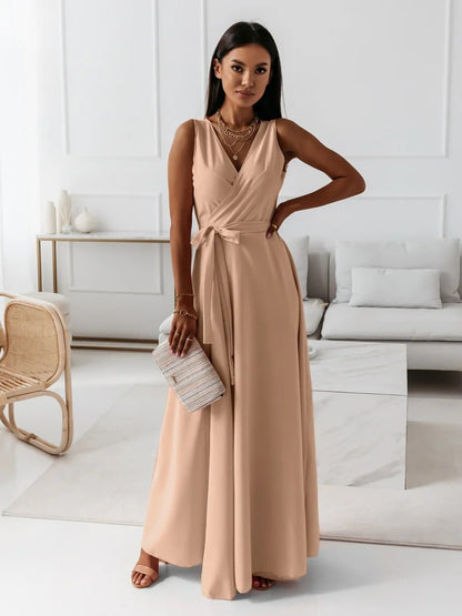 Damen Abendkleid – V-Ausschnitt, ärmellos, Gürtel