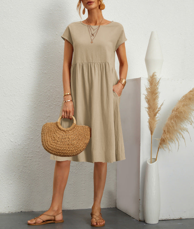 Damen Sommer Kleid – Kurzarm mit Taschen