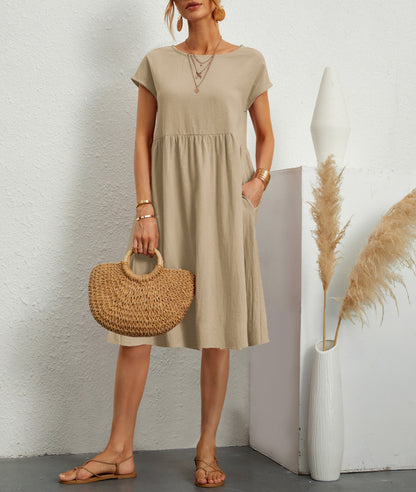 Damen Sommer Kleid – Kurzarm mit Taschen