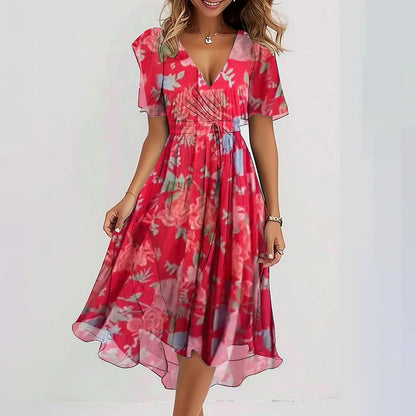Elegantes Damen Kleid – Chiffon, Print, Kurzarm