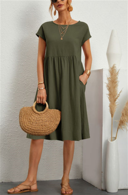 Damen Sommer Kleid – Kurzarm mit Taschen