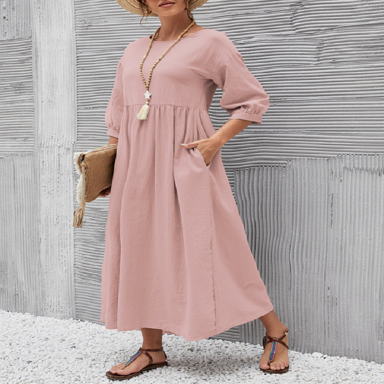 Damen Sommer Kleid – Kurzarm mit Taschen