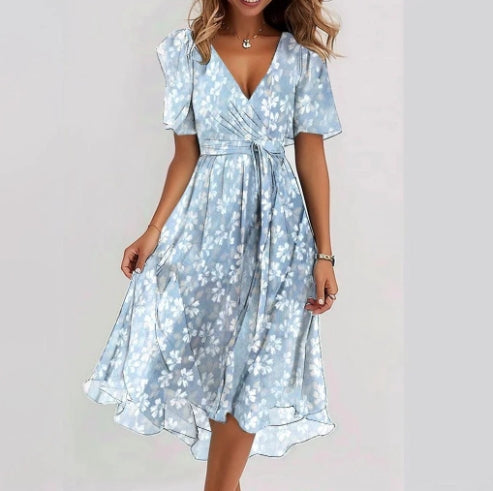 Elegantes Damen Kleid – Chiffon, Print, Kurzarm