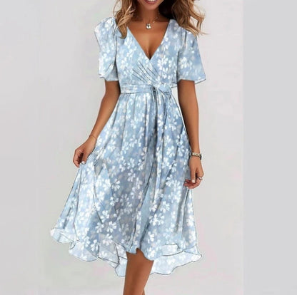 Elegantes Damen Kleid – Chiffon, Print, Kurzarm