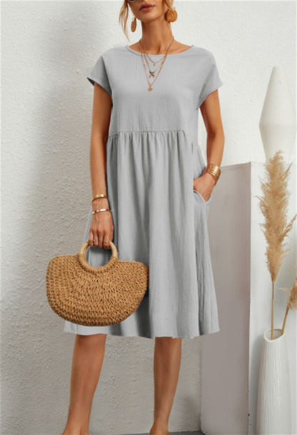 Damen Sommer Kleid – Kurzarm mit Taschen