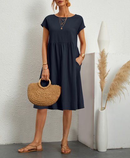 Damen Sommer Kleid – Kurzarm mit Taschen