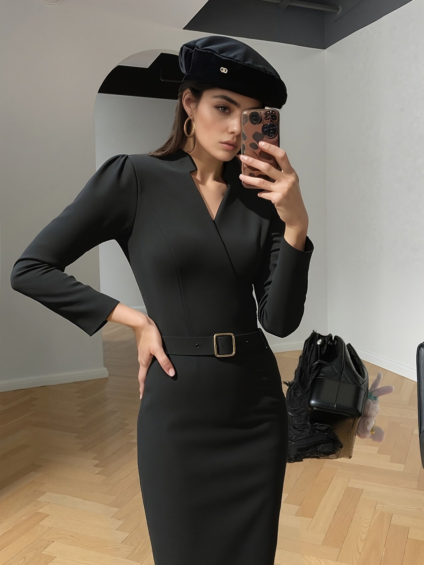 Damen V-Ausschnitt Kleid – Langarm