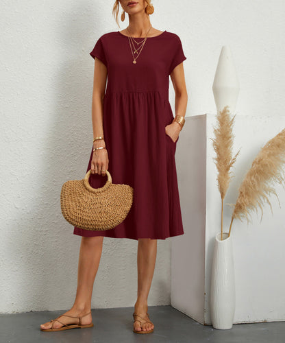 Damen Sommer Kleid – Kurzarm mit Taschen
