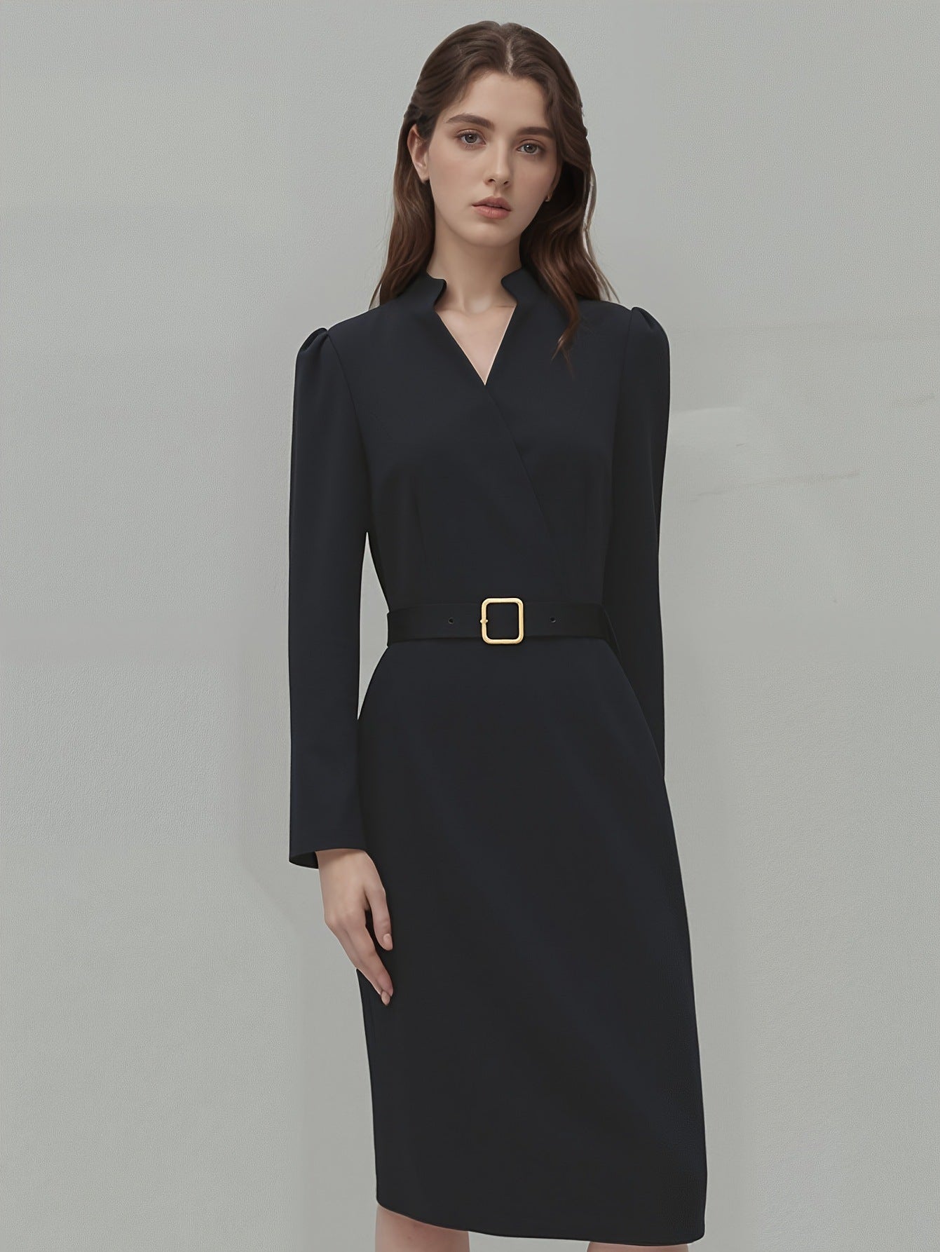 Damen V-Ausschnitt Kleid – Langarm