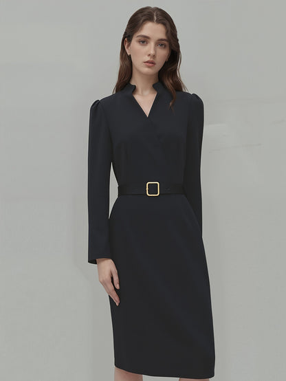 Damen V-Ausschnitt Kleid – Langarm
