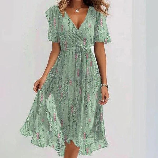 Elegantes Damen Kleid – Chiffon, Print, Kurzarm