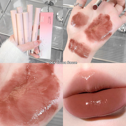 Solid Lip Gloss Water Light Mirror Press Lipstick